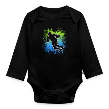 Basketball Dribbling Herren Kinder Basketballer - Baby Bio-Langarm-Body - Schwarz - Vorne