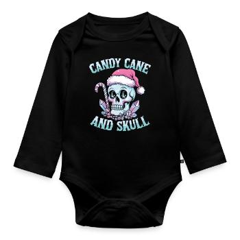 Candy Cane And Skull Pastel Goth Christmas Skull - Organic Longsleeve Baby Bodysuit - black - Front