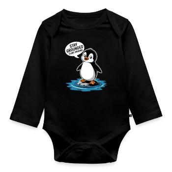 Stay Grounded Hovering Around Penguin Illustration - Organic Longsleeve Baby Bodysuit - black - Front