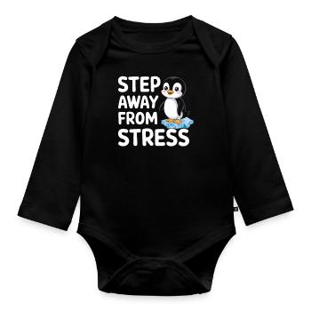 Get away from stress with cute penguin - Organic Longsleeve Baby Bodysuit - black - Front