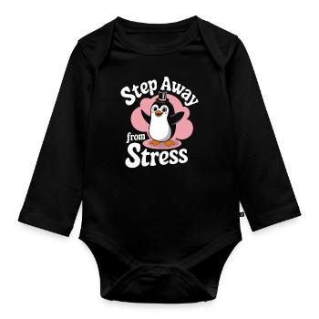 Step away from stress with penguin magic - Organic Longsleeve Baby Bodysuit - black - Front