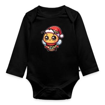 Christmas Hat Christmas Light Chain Bee - Organic Longsleeve Baby Bodysuit - black - Front