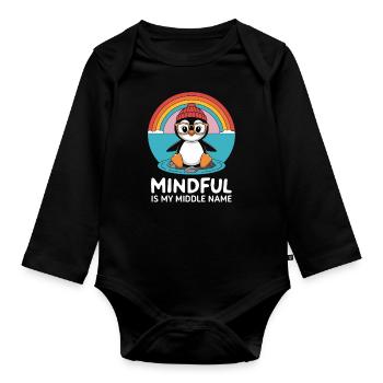 Mindfulness is my middle name Penguin - Organic Longsleeve Baby Bodysuit - black - Front