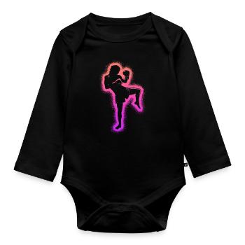 Muay Thai Arts Martiaux Kickboxer Filles Kickboxing - Body Bébé bio manches longues - noir - Devant