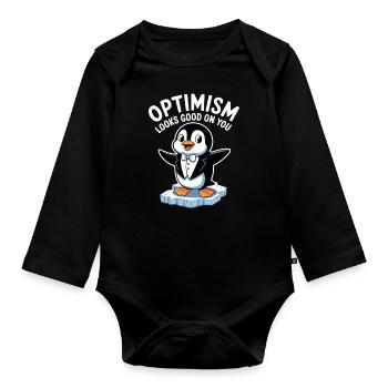 L’optimisme vous convient bien Pingouin - Body Bébé bio manches longues - noir - Devant