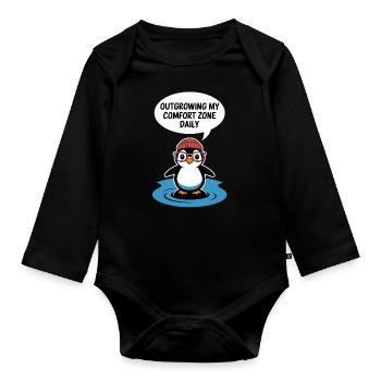 Grow Beyond Me Daily With Penguin - Organic Longsleeve Baby Bodysuit - black - Front
