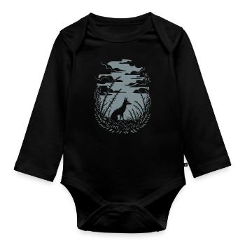Dark Cottagecore Wolf Nature Motif - Organic Longsleeve Baby Bodysuit - black - Front