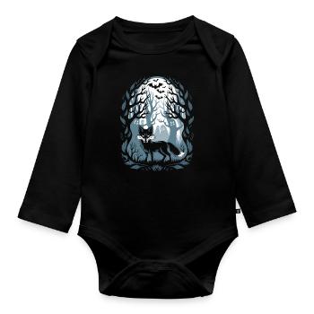 Dunkler Cottagecore Waldfuchs mit Geistern - Baby Bio-Langarm-Body - Schwarz - Vorne