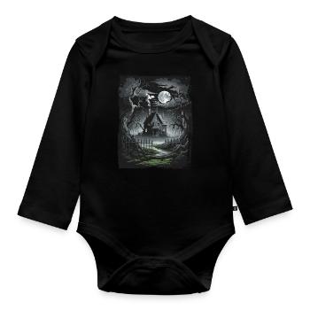 Dark Cottagecore Moonlight Houses - Organic Longsleeve Baby Bodysuit - black - Front
