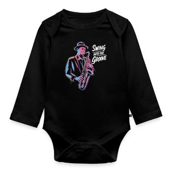 Jazz Musiker Swing Into The Groove Saxophon - Baby Bio-Langarm-Body - Schwarz - Vorne