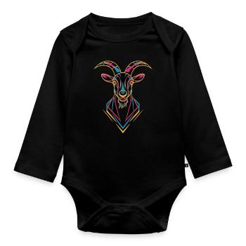 Geometric Farm Animal Graphic Goat Colorful - Organic Longsleeve Baby Bodysuit - black - Front