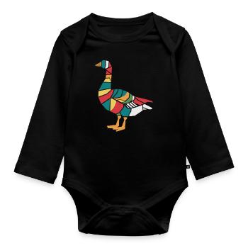 Colorful Geometric Farm Animal Graphic Goose - Organic Longsleeve Baby Bodysuit - black - Front