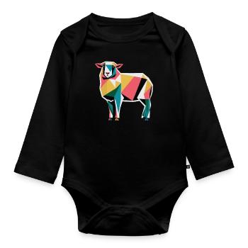 Bunte Geometrische Bauernhof Tiergrafik Schaf - Baby Bio-Langarm-Body - Schwarz - Vorne