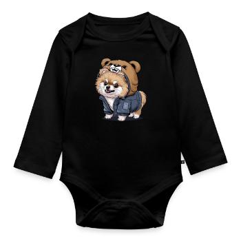 Pomeranian Spitz im Cartoon Look für Hundebesitzer - Baby Bio-Langarm-Body - Schwarz - Vorne