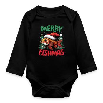 Joyeux Poisson Poissons Drôles Noël - Body Bébé bio manches longues - noir - Devant