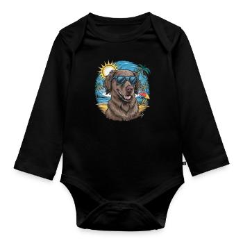 Flat Coated Retriever mit Sonnenbrille - Baby Bio-Langarm-Body - Schwarz - Vorne