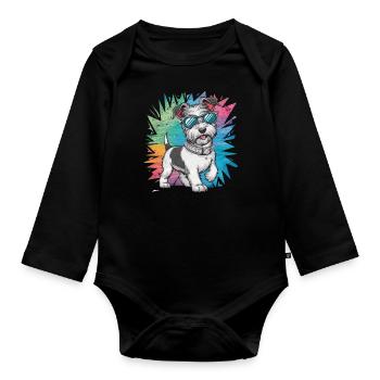 Dandie Dinmont Terrier in Cartoon Design - Organic Longsleeve Baby Bodysuit - black - Front