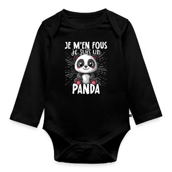 Je m’en fous je suis un panda - sweet panda - Body Bébé bio manches longues - noir - Devant