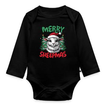 Joyeux Sheepmas Drôle Mouton Noël - Body Bébé bio manches longues - noir - Devant