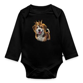 Chien Briard mignon avec serrure et couronne - Body Bébé bio manches longues - noir - Devant