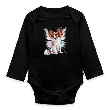 Dessin animé Papillon chien avec des ailes de papillon - Body Bébé bio manches longues - noir - Devant