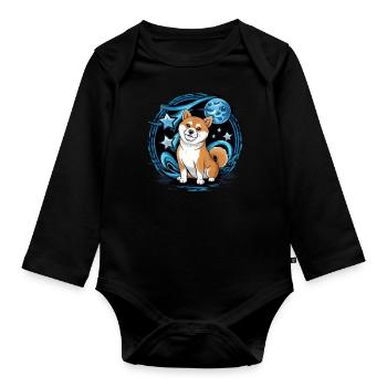 Cool Cartoon Shiba Inu with Moon and Stars - Organic Longsleeve Baby Bodysuit - black - Front