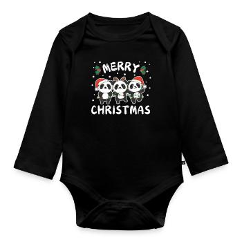 Joyeux Noël Panda mignon Pandas de Noël - Body Bébé bio manches longues - noir - Devant