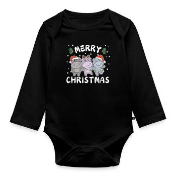Joyeux Noël Hippopotame doux Hippopotames de Noël - Body Bébé bio manches longues - noir - Devant