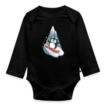 Coole Pinguin Snowboard Abenteuer - Baby Bio-Langarm-Body - Schwarz - Vorne