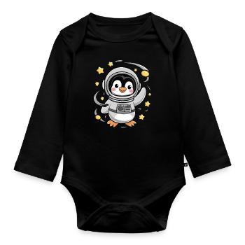 Aventure d’astronaute pingouin dans l’espace - Body Bébé bio manches longues - noir - Devant