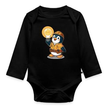 Pinguin Elektriker Mit Glühbirne - Baby Bio-Langarm-Body - Schwarz - Vorne