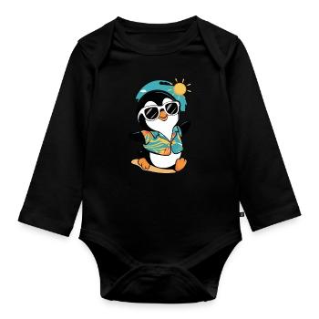 Pingouin Cool En Chemise Hawaïenne Avec Des Lunettes De Soleil Et - Body Bébé bio manches longues - noir - Devant