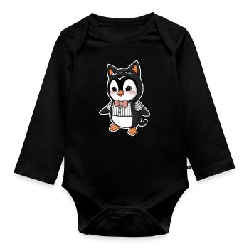 Süßer Pinguin Im Tierkostüm Mit Fliege - Baby Bio-Langarm-Body - Schwarz - Vorne
