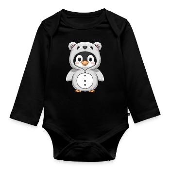 Penguin in Bear Costume Cute Animal - Organic Longsleeve Baby Bodysuit - black - Front