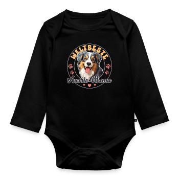 Australian Shepherd Blue Merle Groovy Aussie Mom - Organic Longsleeve Baby Bodysuit - black - Front