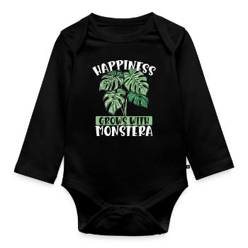 Le bonheur grandit avec Monstera – - Body Bébé bio manches longues - noir - Devant