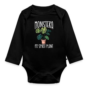 Monstera Ma Plante Spirituelle – - Body Bébé bio manches longues - noir - Devant