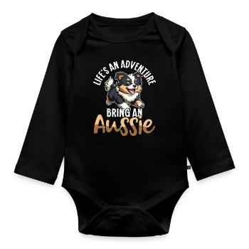 Australian Shepherd Dog Aussie Mom Aussie Dad - Organic Longsleeve Baby Bodysuit - black - Front