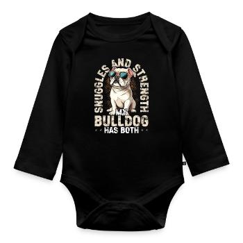 American Bulldog Snuggles and Strength Bulldog - Organic Longsleeve Baby Bodysuit - black - Front