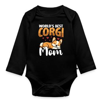 Welsh Corgi Pembroke La meilleure maman corgi du monde - Body Bébé bio manches longues - noir - Devant