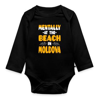 Mentalement à la plage en Moldavie - Body Bébé bio manches longues - noir - Devant