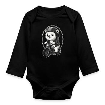 Moving bear with motorcycle helmet and jacket - Organic Longsleeve Baby Bodysuit - black - Front