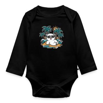 Cool polar bear on the beach with sunglasses - Organic Longsleeve Baby Bodysuit - black - Front