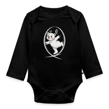 Eislaufender Eisbär für Winterfreunde - Baby Bio-Langarm-Body - Schwarz - Vorne
