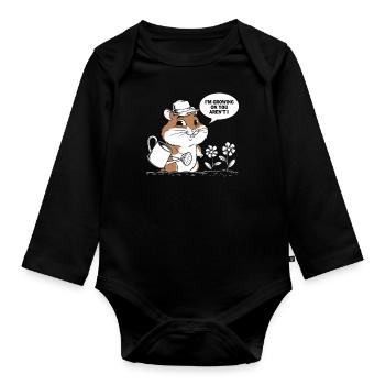 Niedlicher Hamster Mit Gießkanne Und Blumen - Baby Bio-Langarm-Body - Schwarz - Vorne
