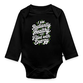 Citation sur l’abondance manifeste en bonne santé et rassasié - Body Bébé bio manches longues - noir - Devant