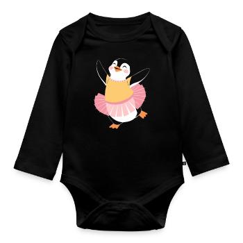 Dancing Penguin in Ballet Costume Joy - Organic Longsleeve Baby Bodysuit - black - Front