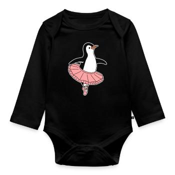 Pinguin Ballerina Im Tutu Tanz - Baby Bio-Langarm-Body - Schwarz - Vorne