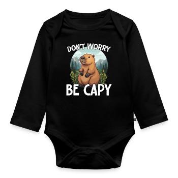 Mach Dir Keine Sorgen, Sei Capy Funny Capybara - Baby Bio-Langarm-Body - Schwarz - Vorne