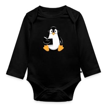 Lesender Pinguin Mit Brille Illustration - Baby Bio-Langarm-Body - Schwarz - Vorne